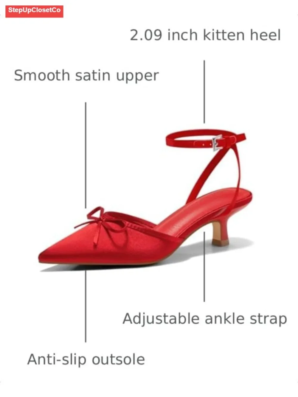 Satin Kitten Heels with Bow Pointed Toe Low Heels Pumps Wedding Shoes